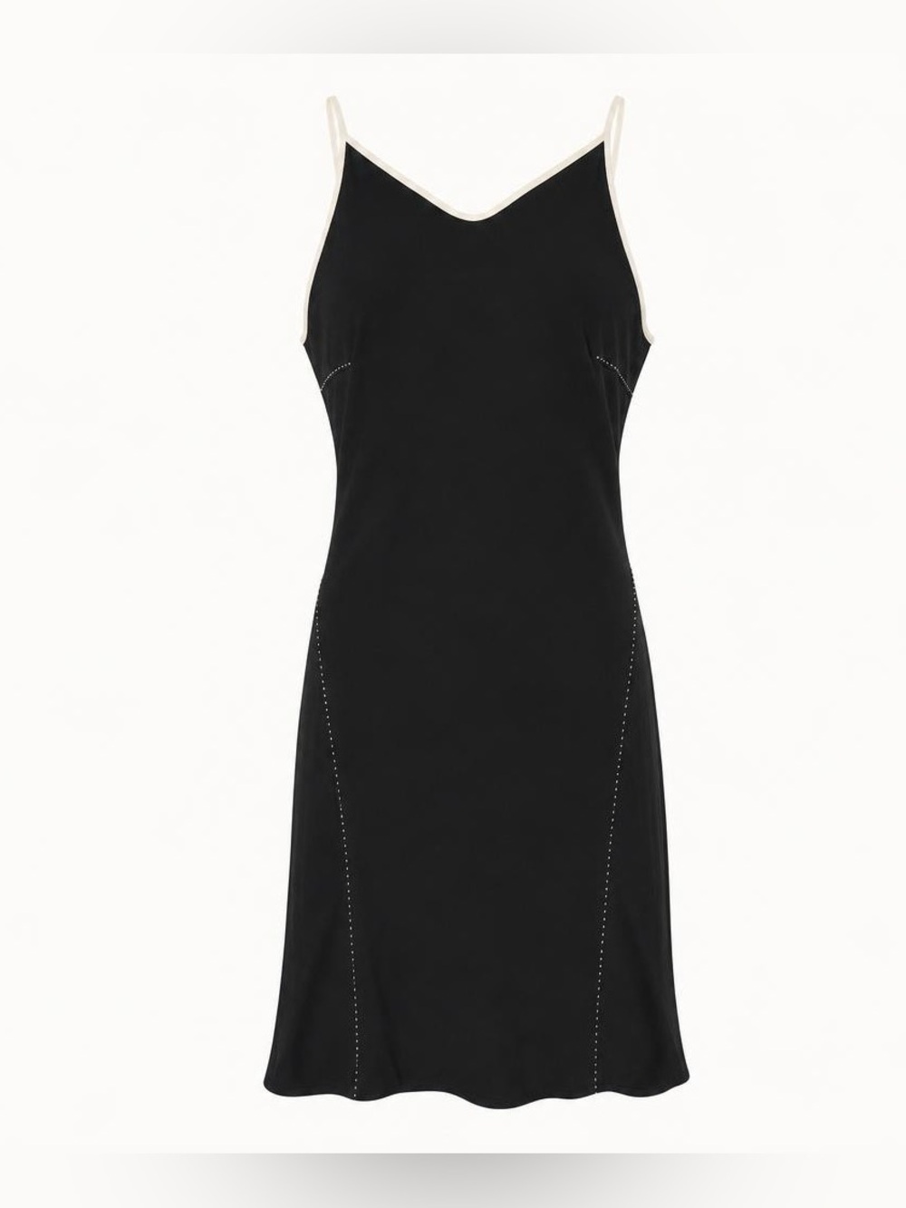 Vintage Bias Cut Black Slinky Minimalist Slip Dress Cream Trim Midi